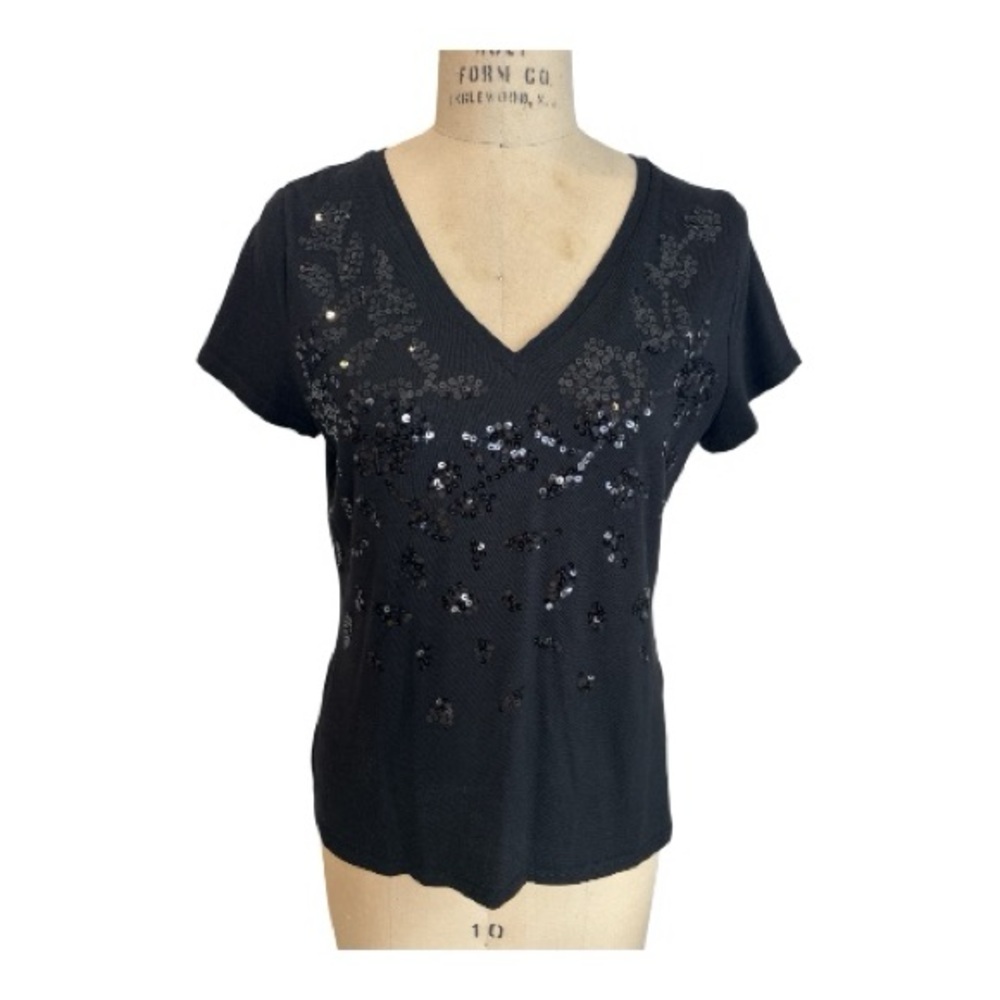 White House Black Market Black Sequin Embellished Women's Top size L